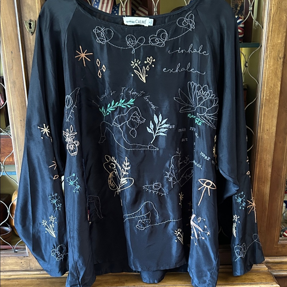 Johnny Was Black Embroidered Top